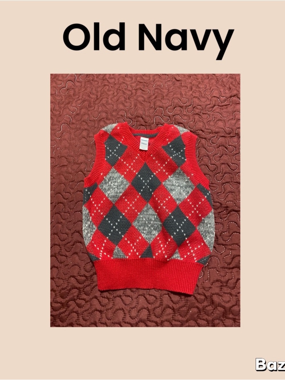 Old Navy Red Argyle Knit Sweater Vest Size 2T